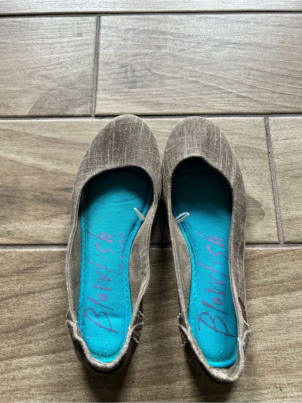 Blowfish Brown Canvas Slip-On Ballet Flats with Teal Insole